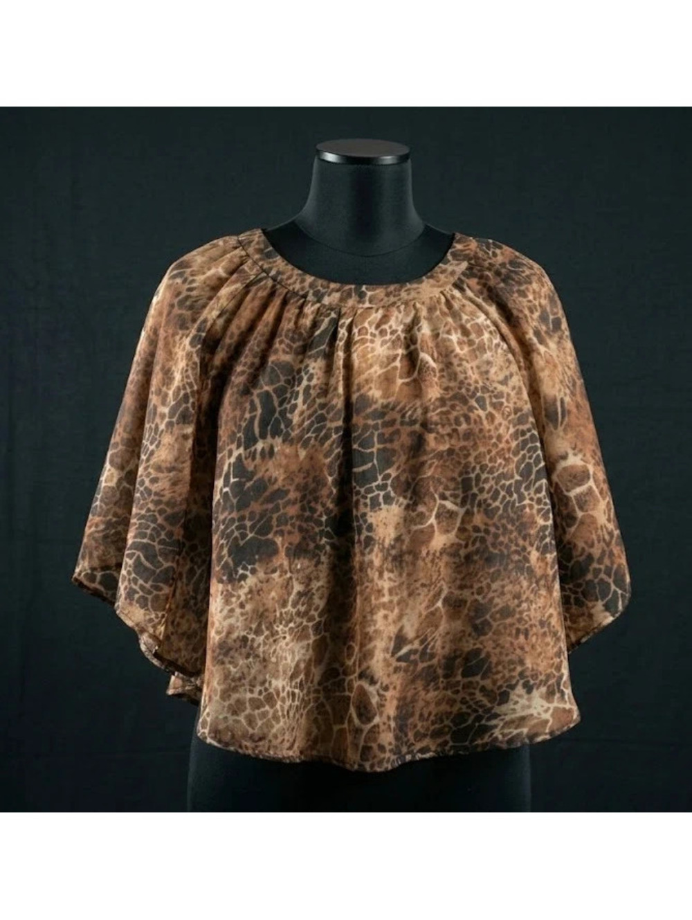 Sam & Max Leopard Animal Print Capelet Blouse | Y2K Boho Flutter Sleeve Top S